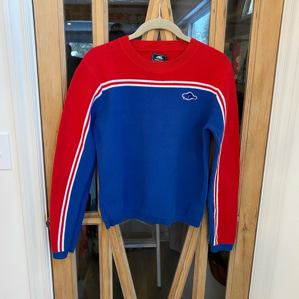 Roots Red and Blue Block Crewneck Sweater